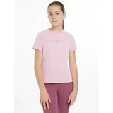 A soft pink lemieux young rider arianna t-shirt with short sleeves and a subtle signature lemieux autograph embroidered logo