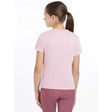 A soft pink lemieux young rider arianna t-shirt with a round neckline featuring hot fix silver signature lemieux autograph