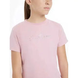 Soft pink lemieux young rider arianna t-shirt with hot fix silver signature lemieux autograph script design