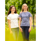 Two young women smiling outdoors in Lemieux Young Rider Arianna T-Shirt Ecru