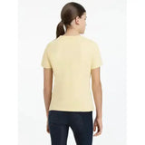 A pale yellow lemieux young rider arianna t-shirt with hot fix silver details and a simple round neckline