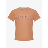 A soft peach cotton young rider arianna t-shirt sherbet with matching lemieux logo across the chest