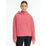 A cozy lemieux young rider avalon hoodie cranberry in soft pink fleece with plush texture and two front zippered pockets
