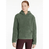 Olive green lemieux young rider avalon hoodie rosemary fleece with soft texture and two front zippered pockets