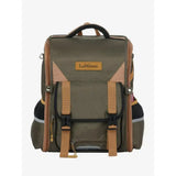 Olive green and tan lemieux young rider backpack alpine with reinforced straps and multiple zippered compartments