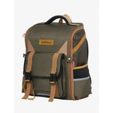 Olive green and tan lemieux young rider backpack alpine with reinforced straps and multiple zippered compartments