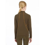 Brown turtleneck sweater on a person with blonde hair, Lemieux Young Rider Base Layer Alpine