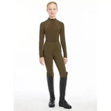 Olive green long-sleeved lemieux young rider base layer alpine with high neck and zipper detail for riders