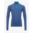 Blue long-sleeved lemieux young rider base layer with bright blue half-zip collar perfect for young rider’s running