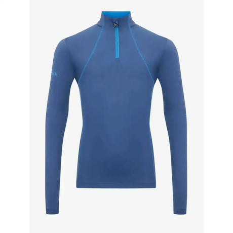 Blue long-sleeved lemieux young rider base layer with bright blue half-zip collar perfect for young rider’s running