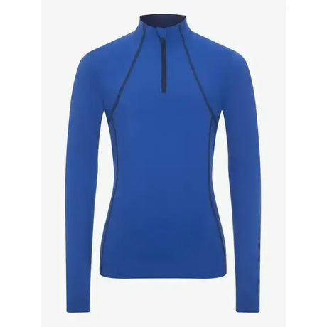A vibrant royal blue lemieux young rider base layer with quarter zip and flat-lock stitching to reduce chafing