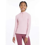 A soft pink lemieux young rider base layer blossom with long sleeves high collar and quarter zip closure