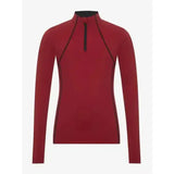 Red long-sleeved rider base layer chilli from lemieux young rider with black zipper and trim for active wear