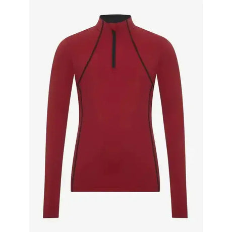 Red long-sleeved rider base layer chilli from lemieux young rider with black zipper and trim for active wear
