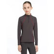 Dark gray lemieux young rider base layer cinder with red accent stitching and zipper for active riding use