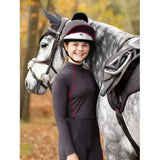 Black and maroon lemieux young rider base layer cinder with high collar and long sleeves for riding comfort