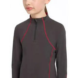 Dark gray lemieux young rider base layer cinder with red stitching and half-zip neckline for athletic use