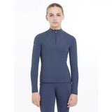 Navy blue lemieux young rider base layer dusk blue with long sleeves and half zip for young riding performance