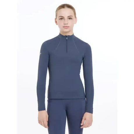 Navy blue lemieux young rider base layer dusk blue with long sleeves and half zip for young riding performance