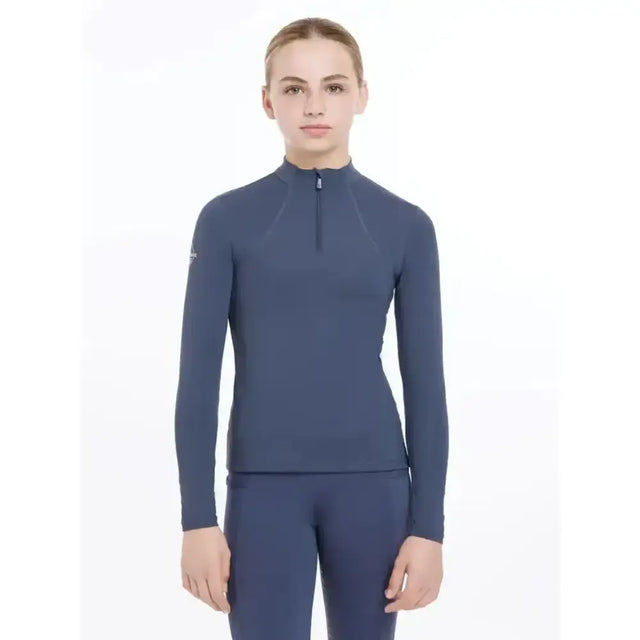 Navy blue lemieux young rider base layer dusk blue with long sleeves and half zip for young riding performance