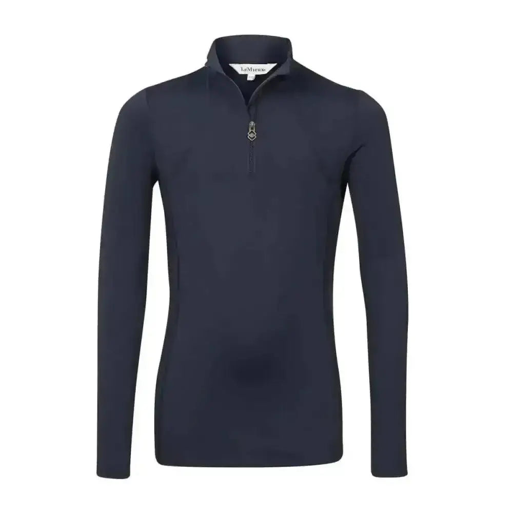 Navy blue long-sleeved lemieux young rider base layer indigo with subtle textured fabric and sleek modern design