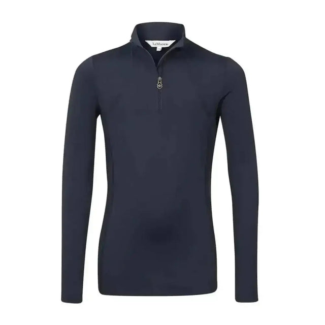 Navy blue long-sleeved lemieux young rider base layer indigo with subtle textured fabric and sleek modern design