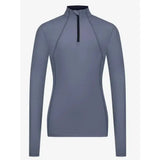 A sleek graphite gray lemieux young rider base layer jay with long sleeves high collar and black zipper detail