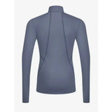 A sleek dark gray lemieux young rider base layer jay with long sleeves high collar and subtle seam detailing