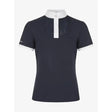 Navy blue lemieux young rider belle polo shirt with white collar cuffs and a subtle glittery placket detail
