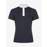 Navy blue lemieux young rider belle polo shirt with white collar cuffs and a subtle glittery placket detail