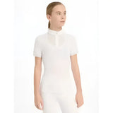 White short-sleeved lemieux young rider show shirt with high collar and subtle lace in luxurious super soft material