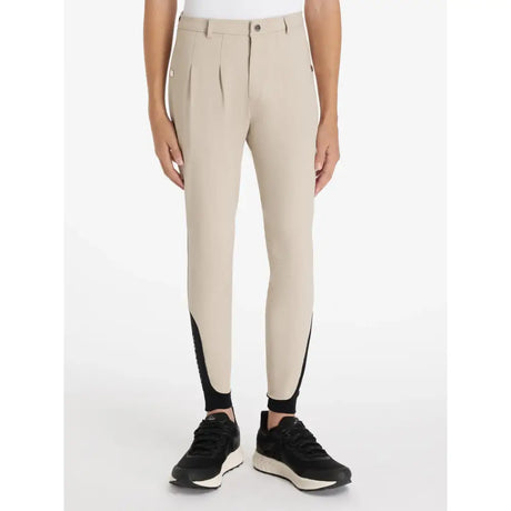 Beige lemieux young rider boys classique breeches with black side panels and elastic cuffs for riding comfort