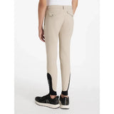 Beige lemieux young rider boys classique breeches with black side panels and branding on lower leg