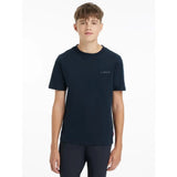 Navy blue lemieux young rider boys t-shirt with subtle white embroidered text on left chest in crew neck style