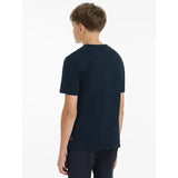 Navy blue short-sleeved lemieux young rider boys t-shirt with a small red tag on the lower left side