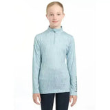 Light blue lemieux young rider casey base layer glacier performance top with long sleeves and quarter zip collar