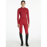 Red long-sleeved stretchy lemieux young rider classic rider chilli base layer with high collar and zipper