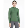 A sleek olive green lemieux young rider classique long sleeve base layer with half zip and seam detailing