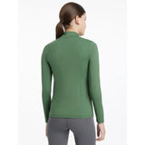 A sleek olive green lemieux young rider classique long-sleeved rider classique base layer with high collar