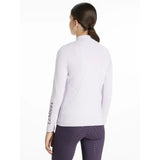 White long-sleeved lemieux young rider classique base layer lilac with lemieux branding on left sleeve