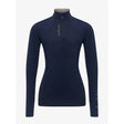Navy long-sleeved high-neck athletic top with subtle white branding lemieux young rider classic base layer