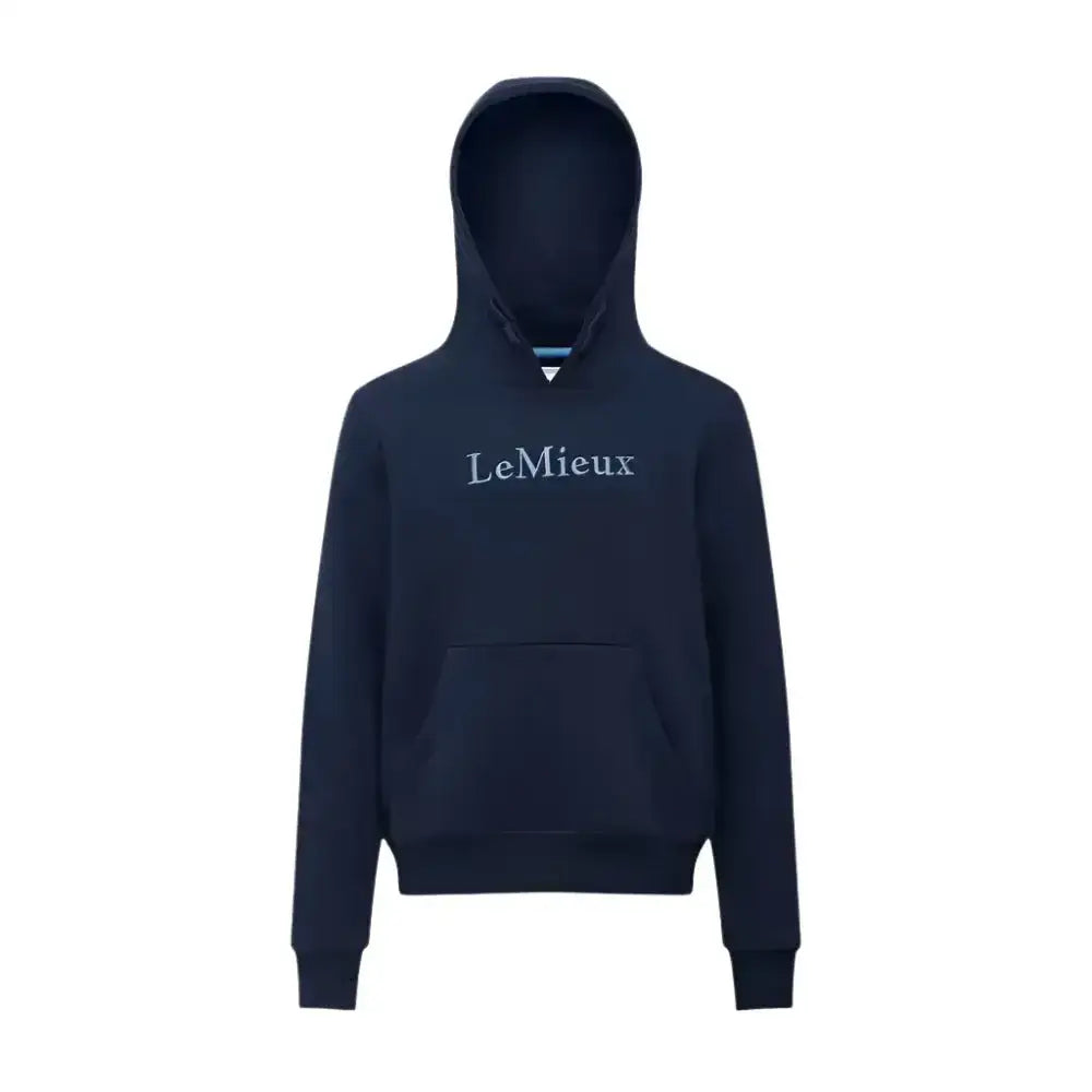 Navy blue lemieux young rider classique hoodie with white embroidered logo perfect for riding and casual wear