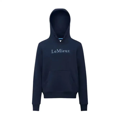 Navy blue lemieux young rider classique hoodie with white embroidered logo perfect for riders and everyday wear