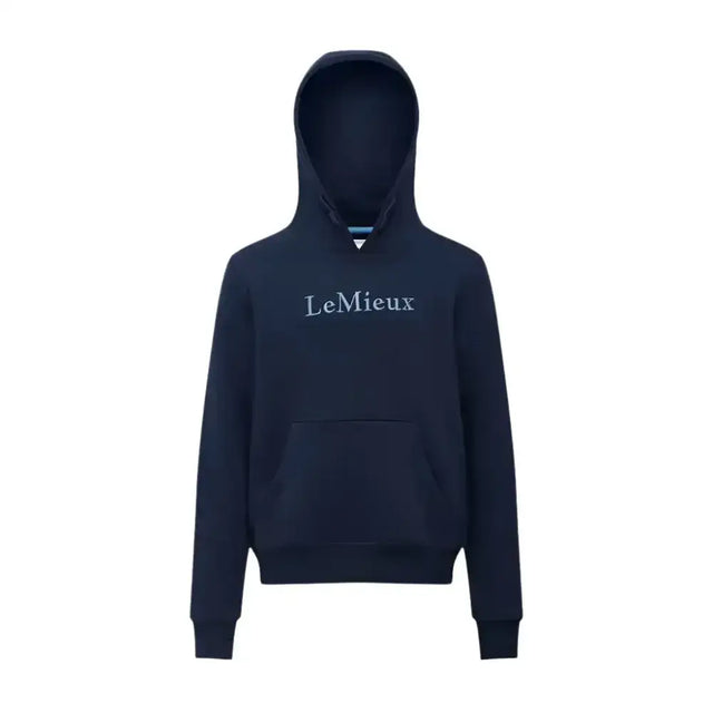 Navy blue lemieux young rider classique hoodie with white embroidered logo perfect for riding and casual wear