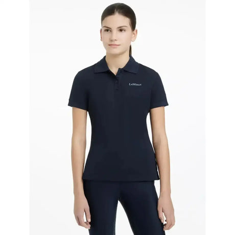Navy polo shirt lemieux young rider classic polo shirt with short sleeves and subtle embroidered logo on chest