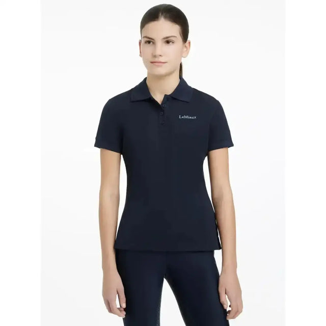 Navy polo shirt lemieux young rider classic polo shirt with short sleeves and subtle embroidered logo on chest