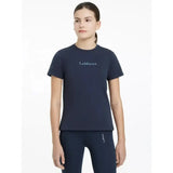 Navy blue lemieux young rider classique t-shirt with white embroidered logo perfect for young riders