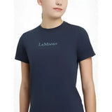 Navy blue lemieux young rider classique t-shirt with short sleeves and white embroidery across the chest