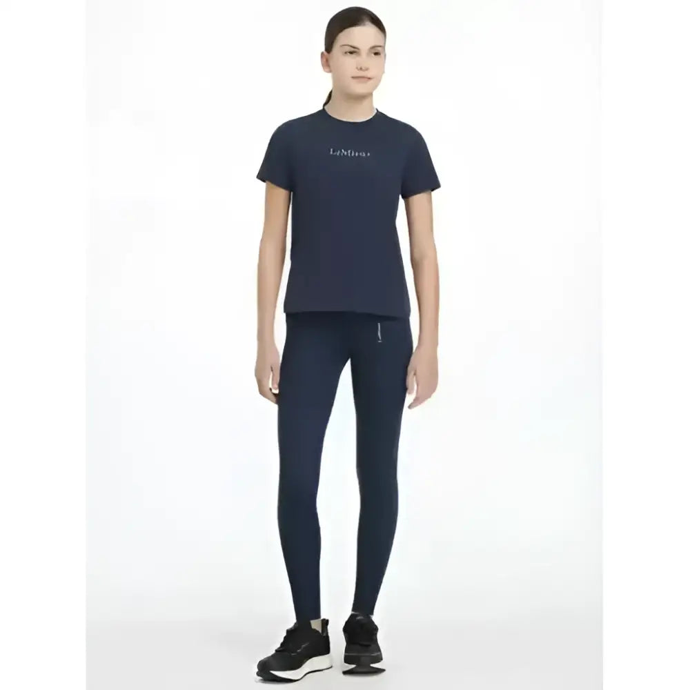 Navy blue short-sleeved lemieux young rider classique t-shirt with subtle embroidered logo on the chest