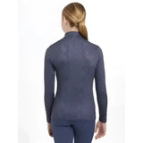 Dark blue long sleeved lemieux young rider clea base layer jacket with subtle texture in dusk blue